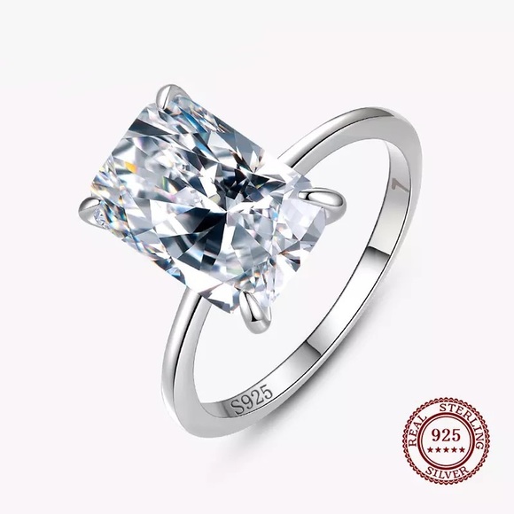 5.34Ct EMERALD Cut VVS Horizontal Setting Solitaire 925 Ring Size 5 - Picture 7 of 17